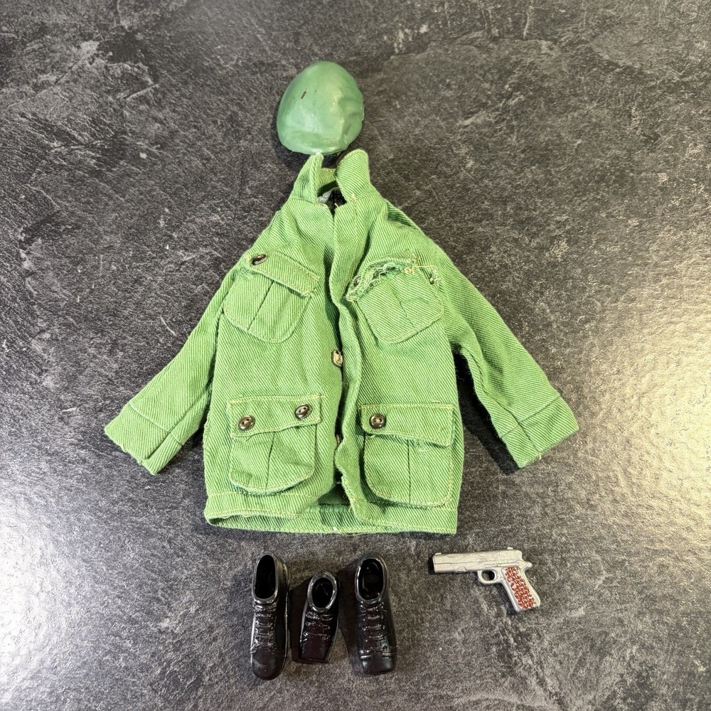1964‎ GI Joe Green Beret Hat & Jacket, 1911 Gun & Individual Black Boots Damaged